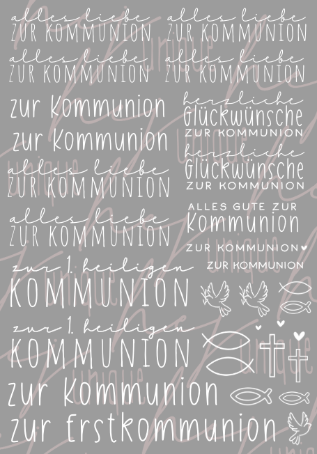  Rub On Aufkleber "Kommunion 3" A5 Präzise Platzierung dank transparenter Trägerfolie  Wasser