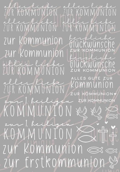  Rub On Aufkleber "Kommunion 3" A5 Präzise Platzierung dank transparenter Trägerfolie  Wasser