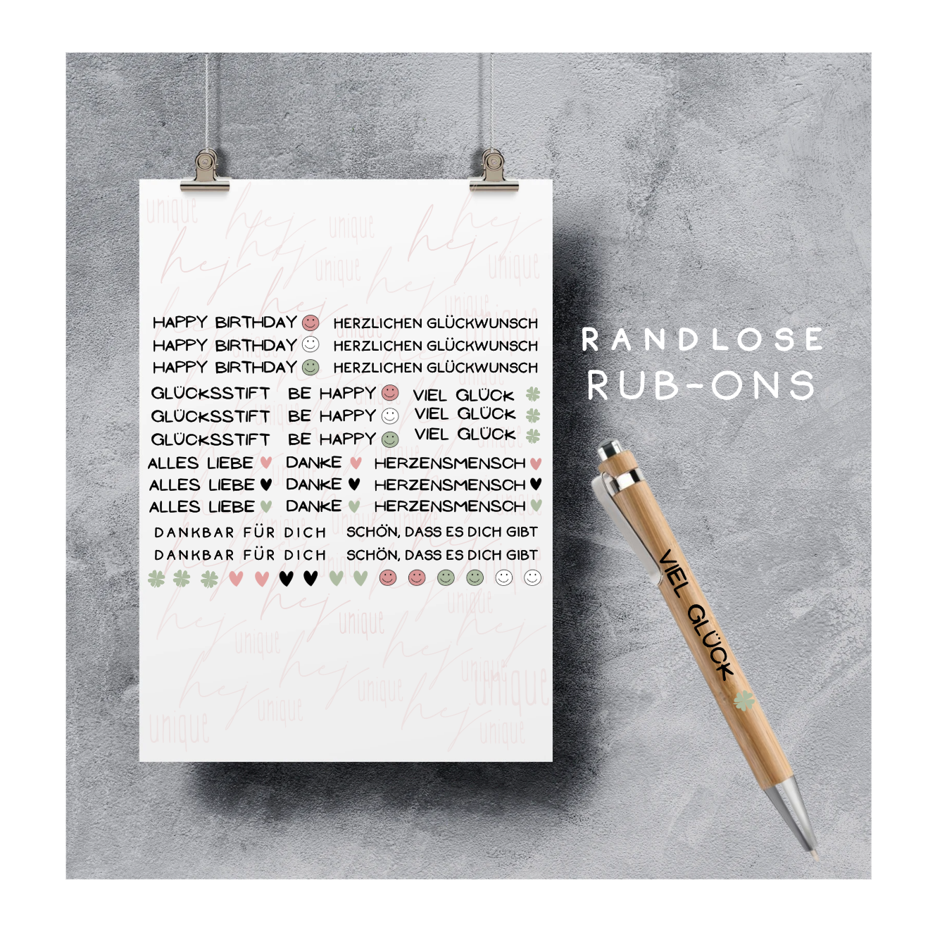 Rub On Aufkleber Wünsche Mini zb für Kugelschreiber A5 A6 Warum du unsere Rub-Ons lieben wirst:  ✔ Randloser Premium-Look   ✔ Besondere Haptik   ✔ Präzise Platzierung dank transparenter Trägerfolie  ✔ Wasser- und kratzfest // Hitze- und UV-beständig   ✔ Starke Haftung auf Glas, Keramik, Holz, Raysin u.v.m.  ✔ Langlebig und hochwertig verarbeitet  ✔ Auch gewerblich nutzbar – keine zusätzliche Lizenz nötig