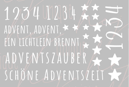 Rub On Aufkleber Advent Advent weiss A6 Warum du unsere Rub-Ons lieben wirst:  ✔ Randloser Premium-Look   ✔ Besondere Haptik   ✔ Präzise Platzierung dank transparenter Trägerfolie  ✔ Wasser- und kratzfest // Hitze- und UV-beständig   ✔ Starke Haftung auf Glas, Keramik, Holz, Raysin u.v.m.  ✔ Langlebig und hochwertig verarbeitet  ✔ Auch gewerblich nutzbar – keine zusätzliche Lizenz nötig