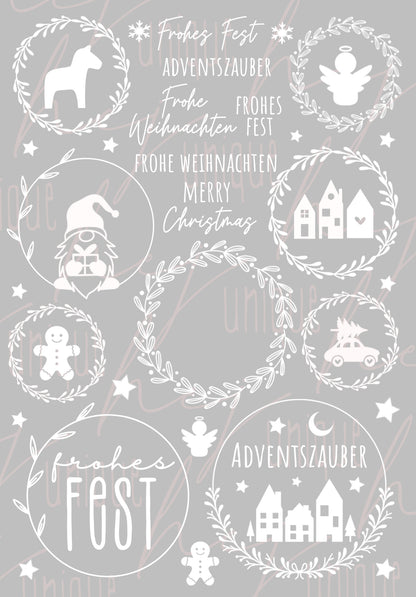 Rub On Aufkleber Xmas-Kränze weiss A5 Warum du unsere Rub-Ons lieben wirst:  ✔ Randloser Premium-Look   ✔ Besondere Haptik   ✔ Präzise Platzierung dank transparenter Trägerfolie  ✔ Wasser- und kratzfest // Hitze- und UV-beständig   ✔ Starke Haftung auf Glas, Keramik, Holz, Raysin u.v.m.  ✔ Langlebig und hochwertig verarbeitet  ✔ Auch gewerblich nutzbar – keine zusätzliche Lizenz nötig