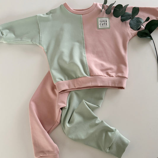 Jogging Set *Pastell-Liebe* | Oversize Pullover und Pants | Bio-Baumwolle | Unikat | Gr. 86