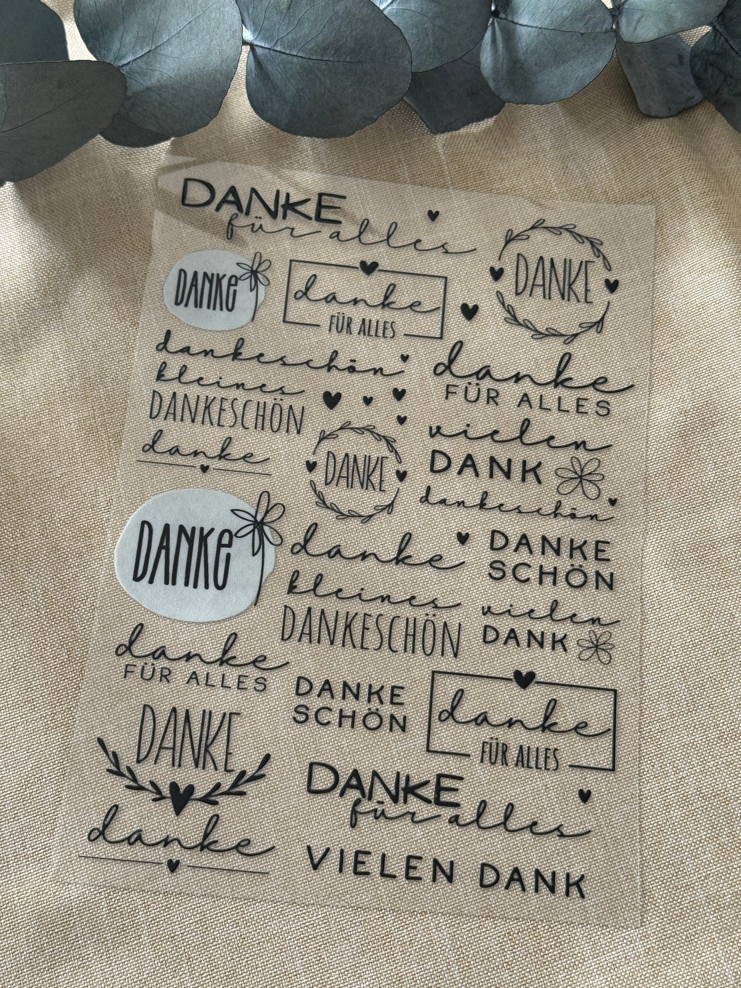 Rub-On Bogen "Danke" A5