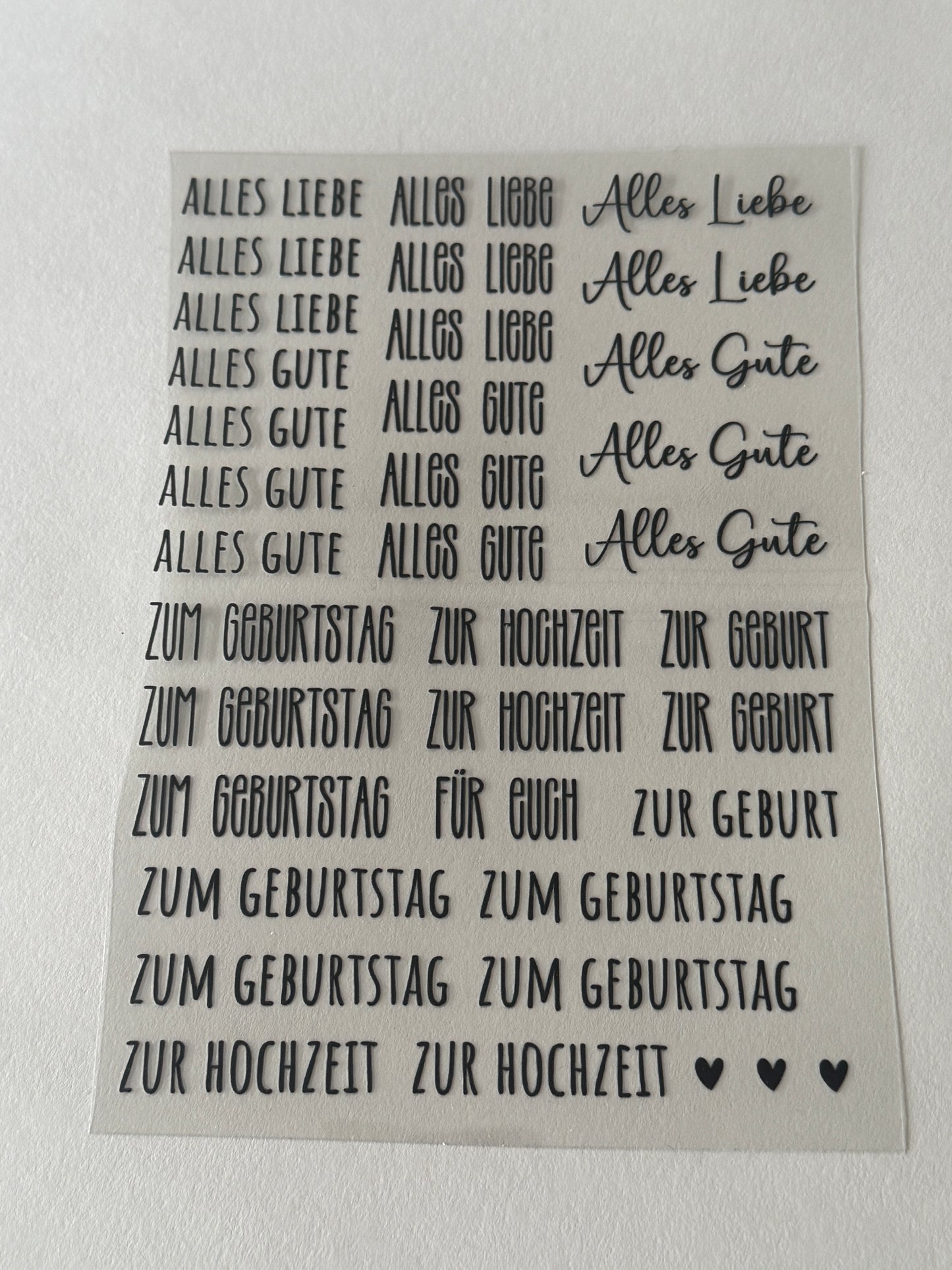 Rub-On Bogen "Schriftzüge besondere Anlässe"