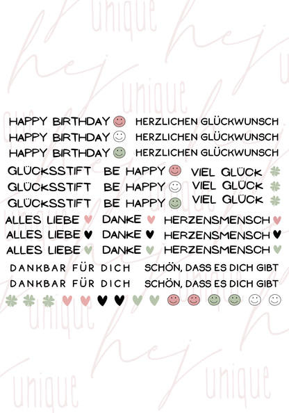 Rub On Aufkleber Wünsche Mini zb für Kugelschreiber A5 A6 Warum du unsere Rub-Ons lieben wirst:  ✔ Randloser Premium-Look   ✔ Besondere Haptik   ✔ Präzise Platzierung dank transparenter Trägerfolie  ✔ Wasser- und kratzfest // Hitze- und UV-beständig   ✔ Starke Haftung auf Glas, Keramik, Holz, Raysin u.v.m.  ✔ Langlebig und hochwertig verarbeitet  ✔ Auch gewerblich nutzbar – keine zusätzliche Lizenz nötig