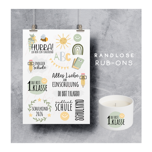 Rub On Aufkleber Einschulung grün A5 Warum du unsere Rub-Ons lieben wirst:  ✔ Randloser Premium-Look   ✔ Besondere Haptik   ✔ Präzise Platzierung dank transparenter Trägerfolie  ✔ Wasser- und kratzfest // Hitze- und UV-beständig   ✔ Starke Haftung auf Glas, Keramik, Holz, Raysin u.v.m.  ✔ Langlebig und hochwertig verarbeitet  ✔ Auch gewerblich nutzbar – keine zusätzliche Lizenz nötig