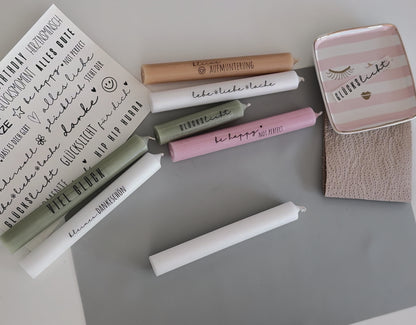 Kerzenfolie Sei glücklich kurze Kerzen